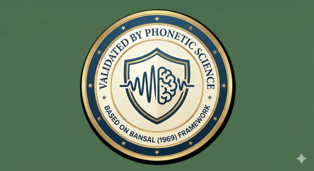 Official research badge stating 'Validated by Phonetic Science based on the Bansal 1969 framework'